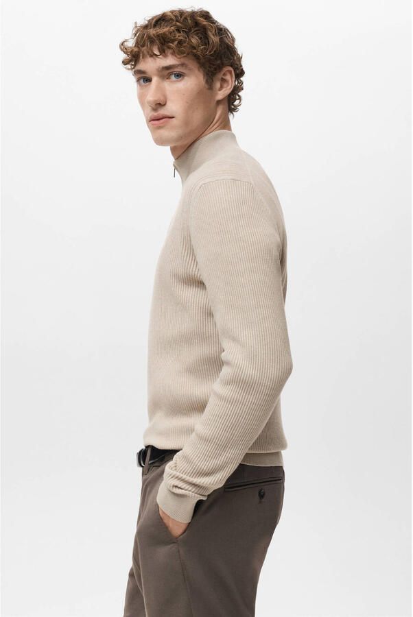 Mango Man trui rib gebreid beige - Foto 2