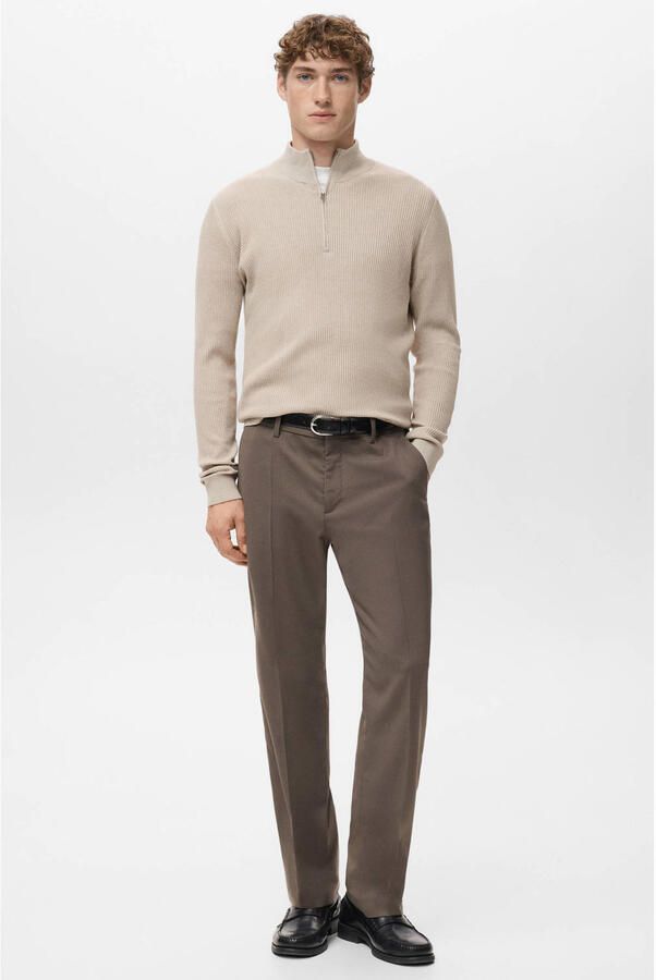 Mango Man trui rib gebreid beige - Foto 3