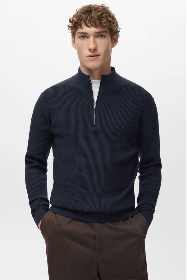 Mango Man trui rib gebreid donkerblauw