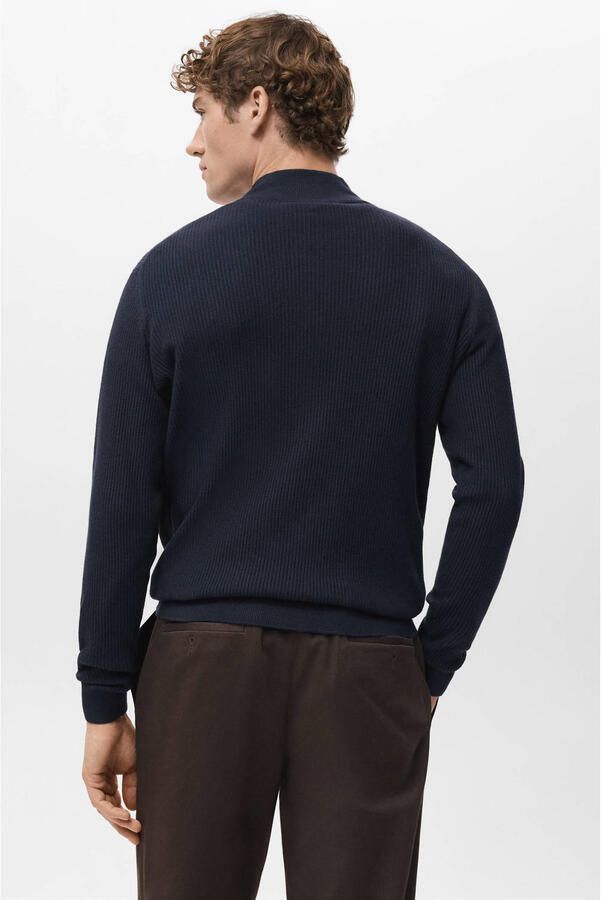 Mango Man trui rib gebreid donkerblauw - Foto 3