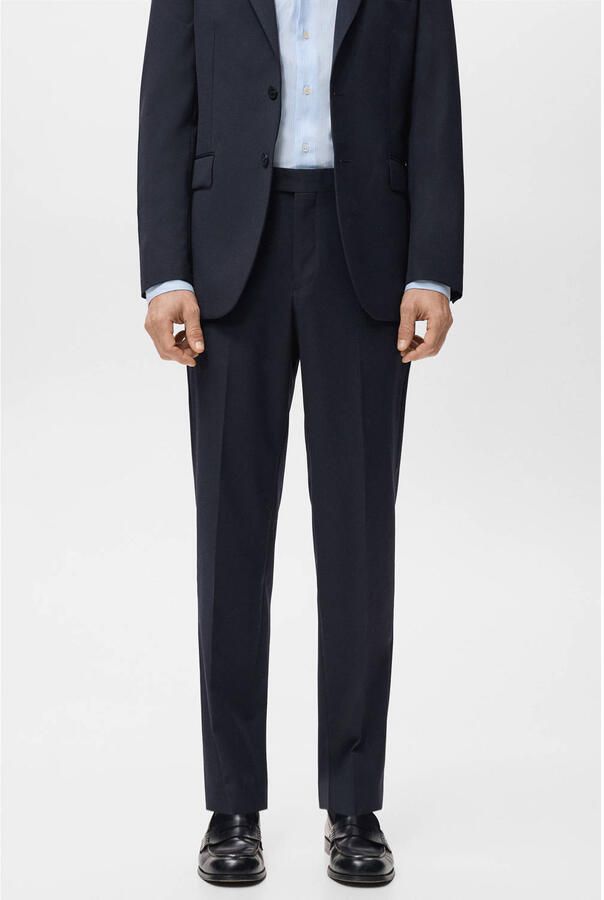 Mango Man Turin slim pantalon met wol donkerblauw