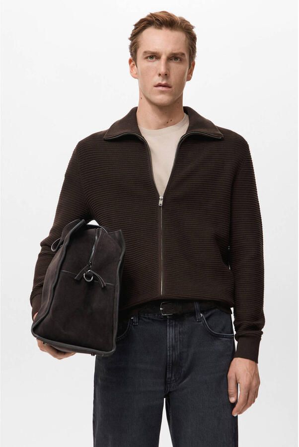 Mango Man vest gebreid donkerbruin