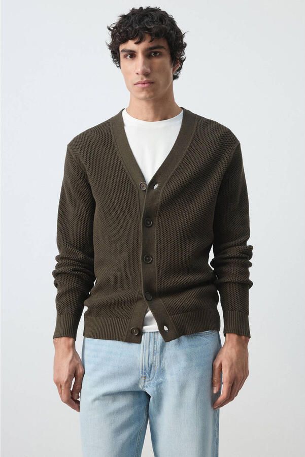 Mango Man vest gebreid donkerbruin