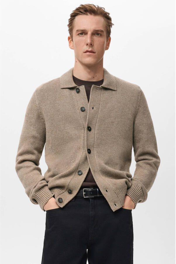 Mango Man vest met wol gebreid beige