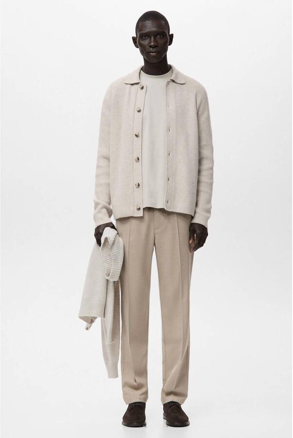 Mango Man vest met wol rib gebreid beige - Foto 3