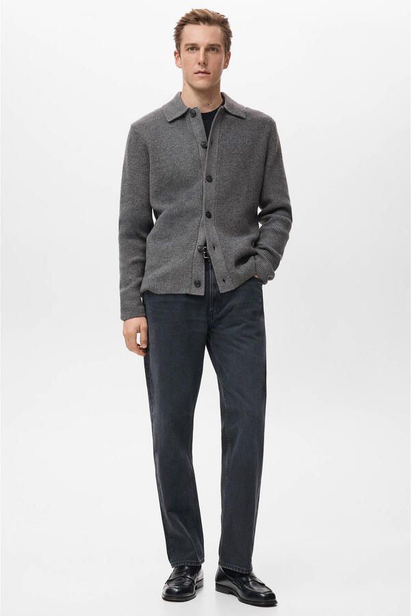Mango Man vest met wol rib gebreid grijs - Foto 3