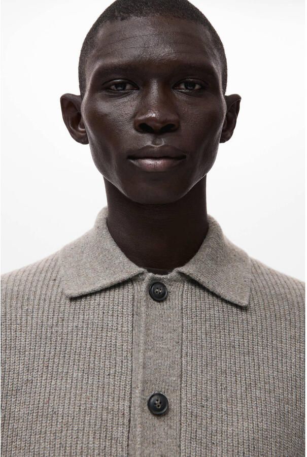 Mango Man vest met wol rib gebreid grijsbruin - Foto 2