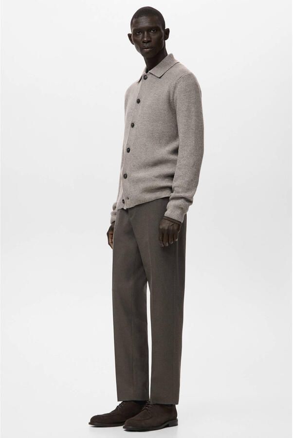 Mango Man vest met wol rib gebreid grijsbruin - Foto 3