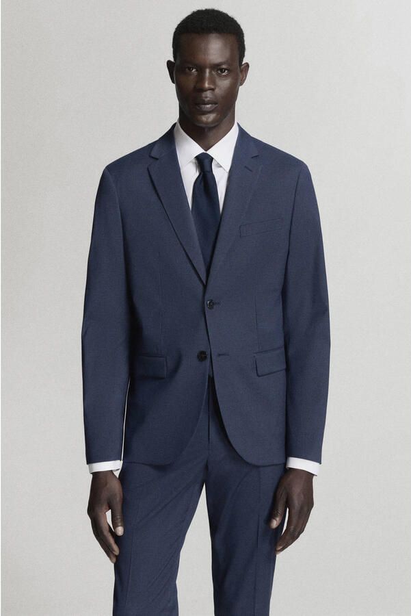 Mango Man viscose slim fit geruit colbert middenblauw