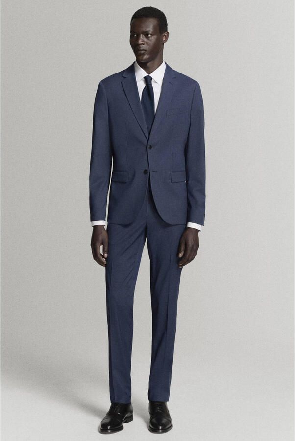 Mango Man viscose slim fit geruit colbert middenblauw - Foto 3