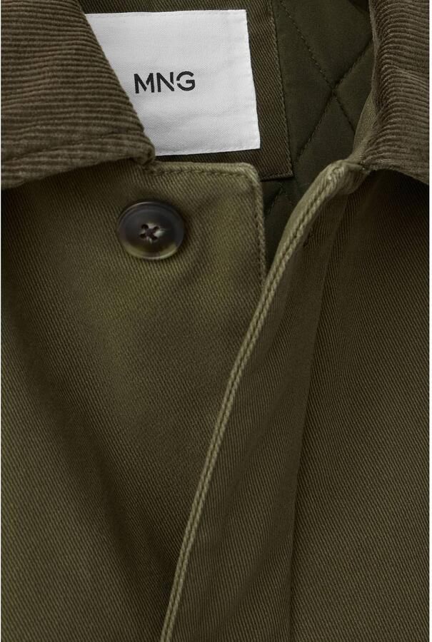 Mango Man winterjas met corduroy details donkergroen - Foto 3