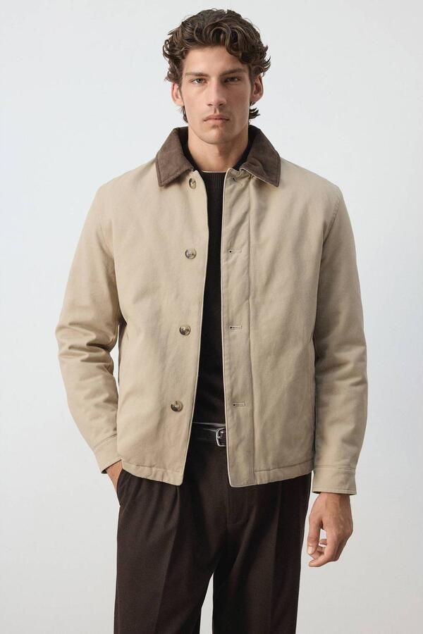 Mango Man winterjas met corduroy details lichtbeige