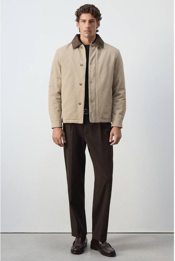 Mango Man winterjas met corduroy details lichtbeige - Foto 2
