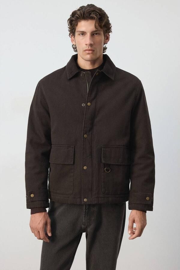 Mango Man winterjas met corduroy details middenbruin