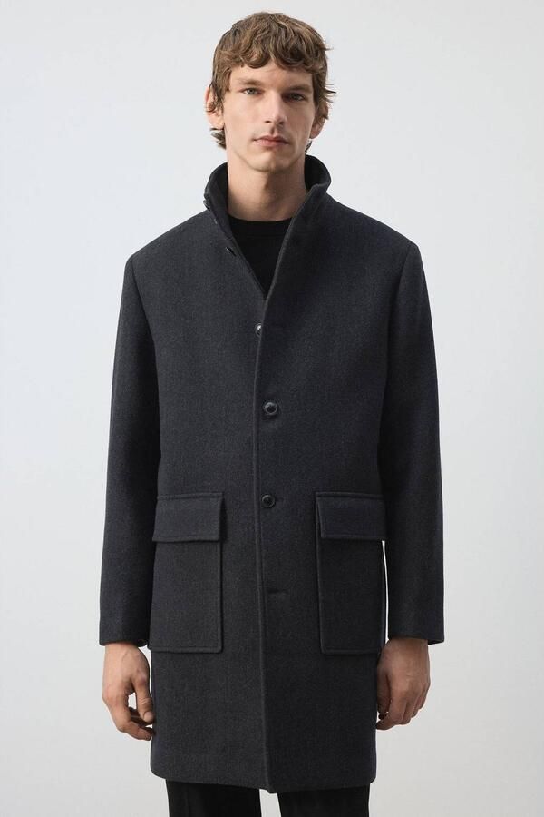 Mango Man wintermantel met split en wol donkergrijs