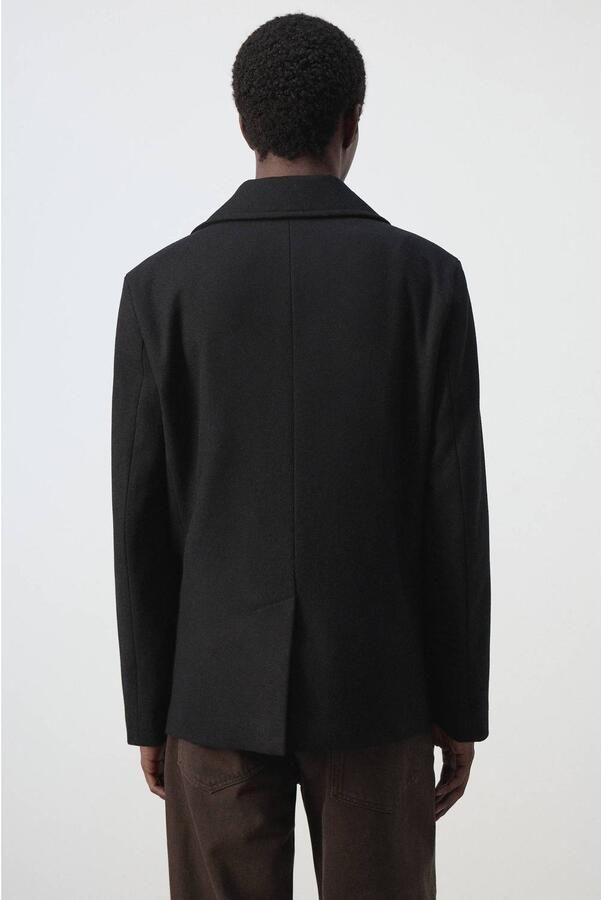 Mango Man wollen mantel met split zwart