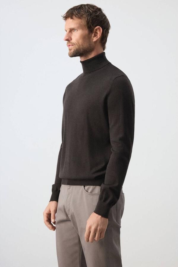 Mango Man wollen regular fit coltrui donkerbruin - Foto 3