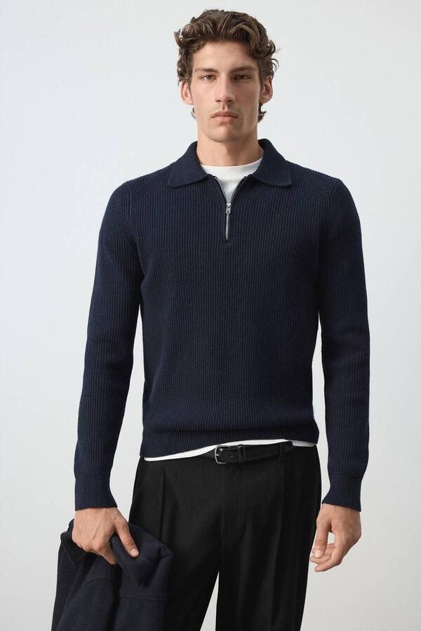 Mango Man wollen regular fit gebreide trui marine