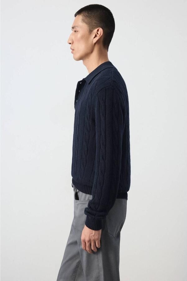 Mango Man wollen regular fit gebreide trui met kabels marine - Foto 2