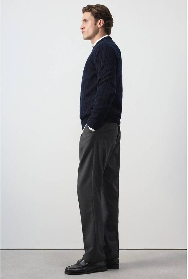 Mango Man wollen regular fit gebreide trui met kabels marine - Foto 2