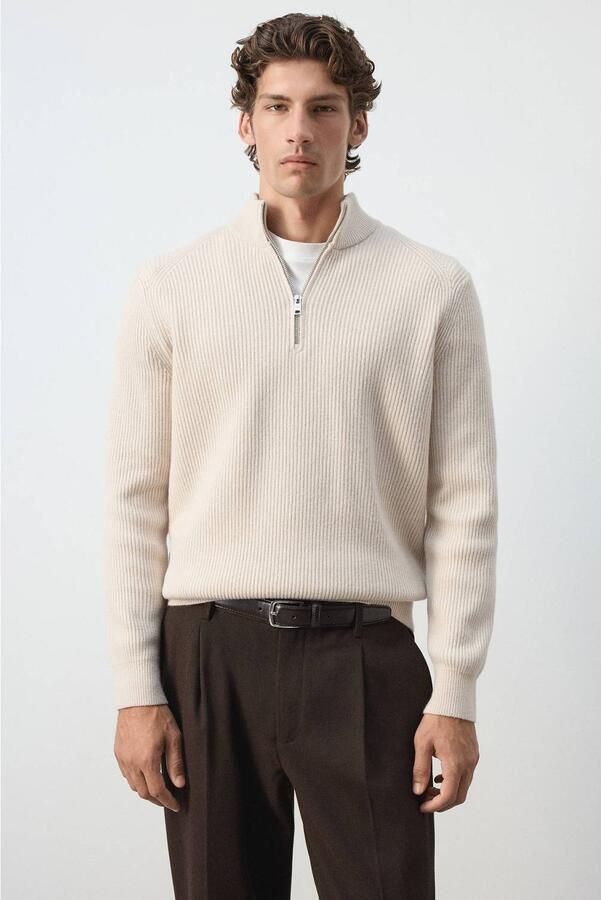 Mango Man wollen regular fit gebreide trui naturel wit