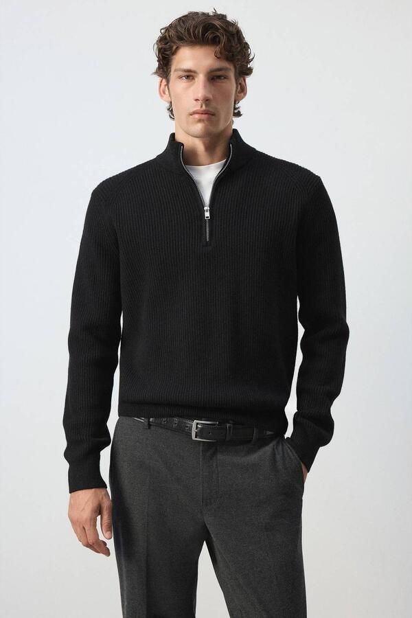 Mango Man wollen regular fit gebreide trui zwart