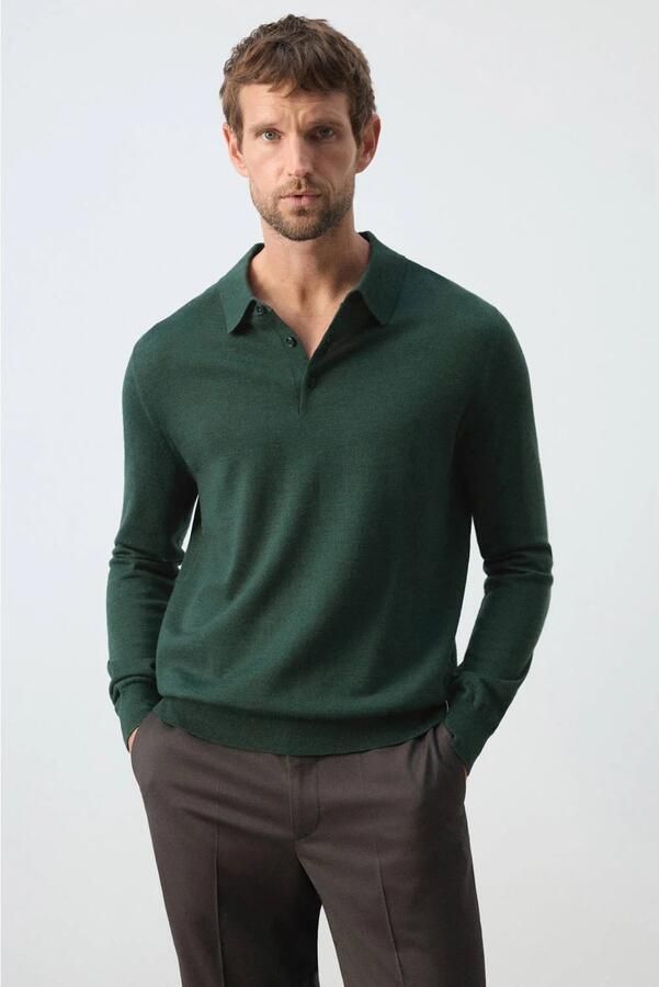 Mango Man wollen regular fit polo donkergroen
