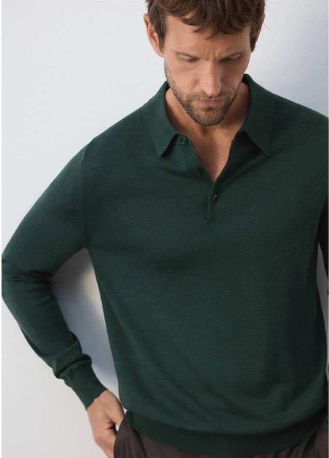 Mango Man wollen regular fit polo donkergroen - Foto 2