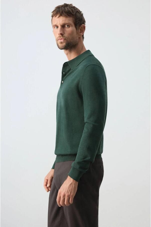 Mango Man wollen regular fit polo donkergroen - Foto 3