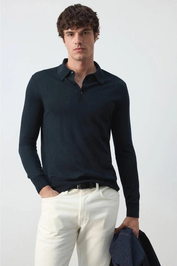 Mango Man wollen regular fit polo marine