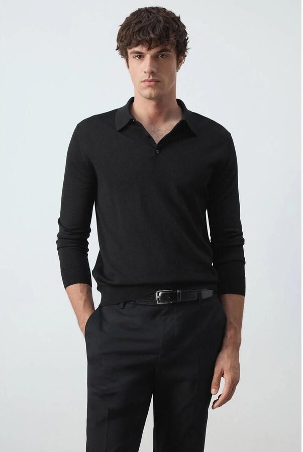 Mango Man wollen regular fit gemêleerde polo zwart