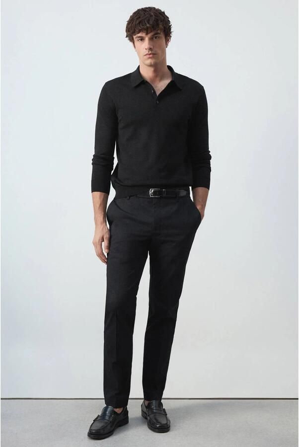 Mango Man wollen regular fit gemêleerde polo zwart - Foto 2