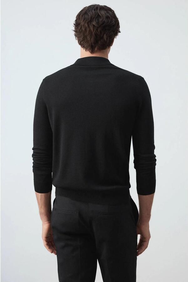Mango Man wollen regular fit gemêleerde polo zwart - Foto 3