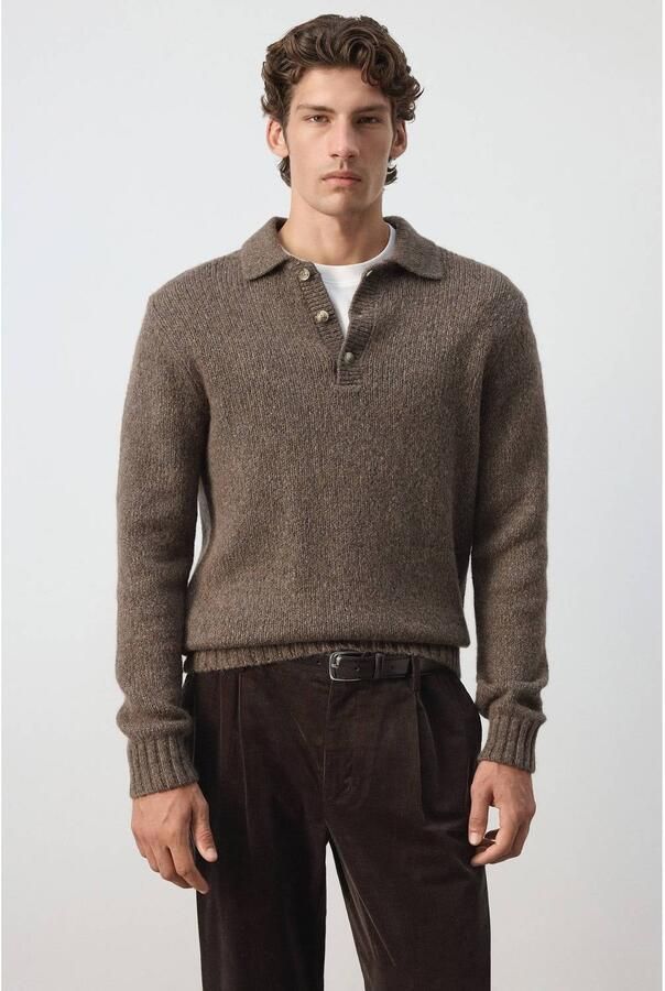 Mango Man wollen regular fit gemêleerde trui bruin