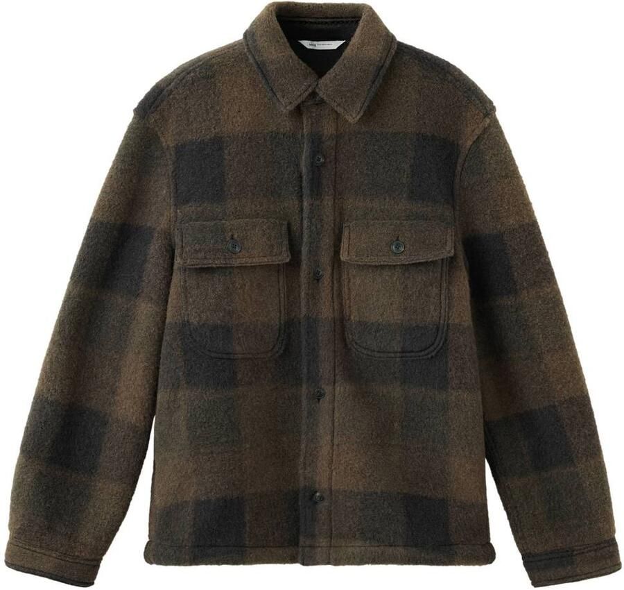 Mango Man wollen regular fit geruit overshirt bruin