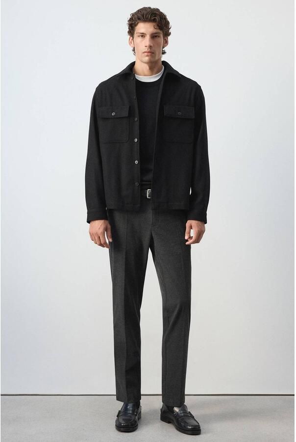 Mango Man wollen regular fit overshirt zwart - Foto 2