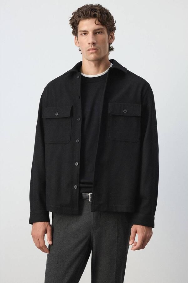 Mango Man wollen regular fit overshirt zwart
