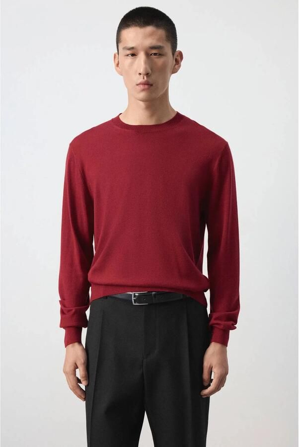 Mango Man wollen relaxed fit gebreide trui middenrood