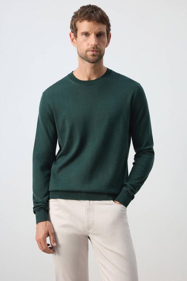 Mango Man wollen relaxed fit trui donkergroen