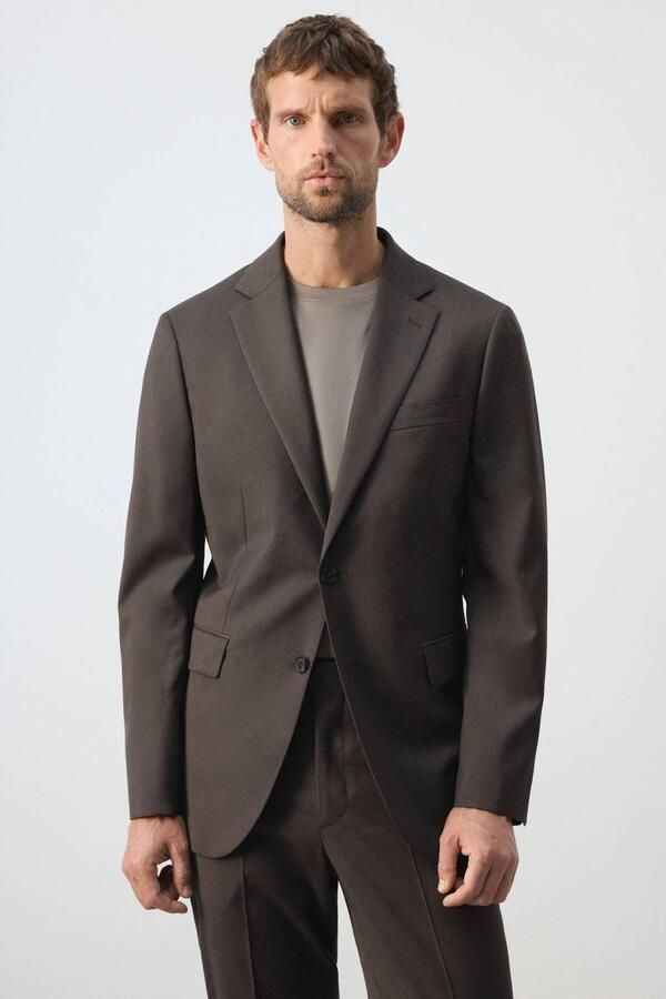 Mango Man wollen slim fit colbert bruin