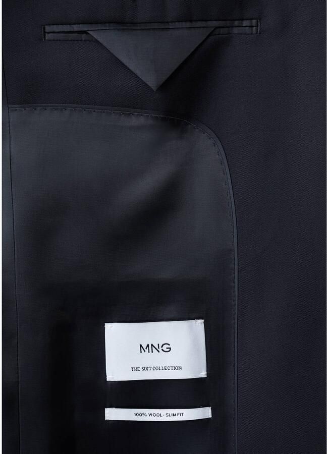 Mango Man wollen slim fit colbert donkerblauw - Foto 3