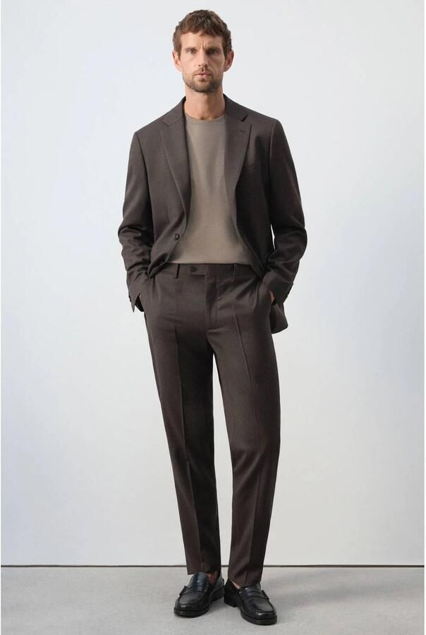 Mango Man wollen slim fit pantalon bruin - Foto 3