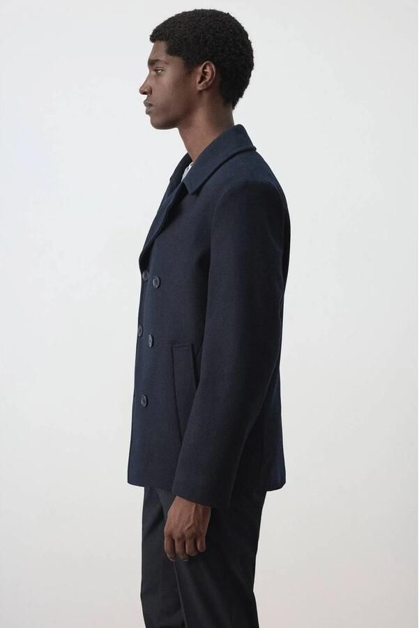 Mango Man wollen wintermantel met split donkerblauw - Foto 2