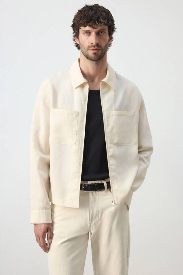 Mango Man zomerjas met linnen naturel wit