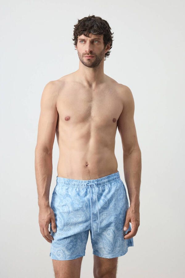 Mango Man zwemshort met paisley print lichtblauw