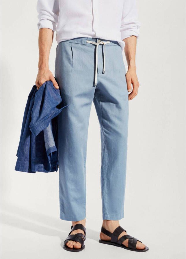 Mango Man regular fit broek met linnen blauw
