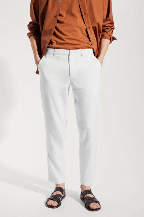 Mango Man regular fit pantalon met linnen wit