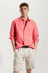 Mango Man slim fit overhemd met linnen roze