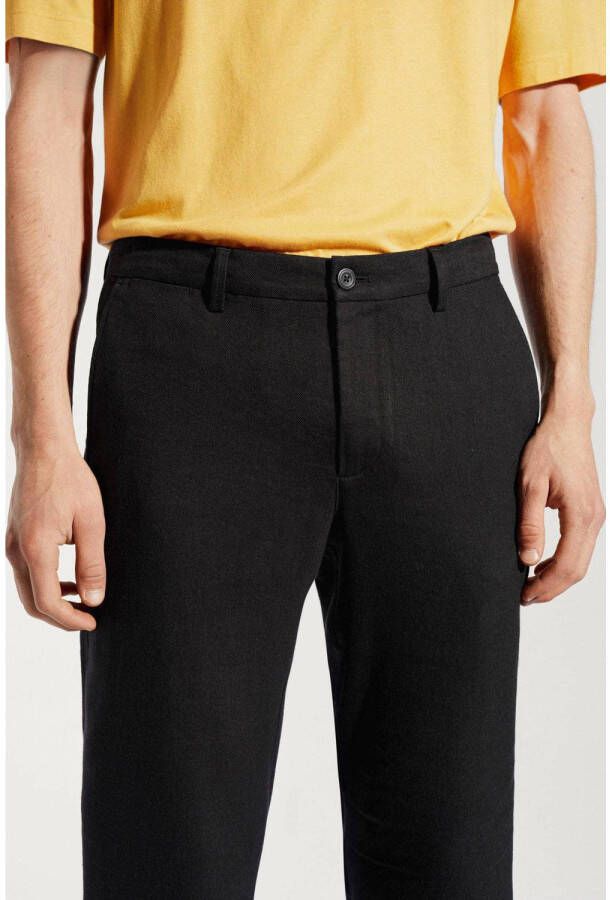 Mango Man slim fit pantalon met linnen zwart