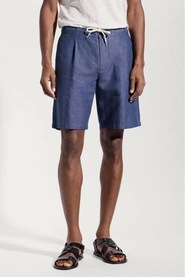 Mango Man slim fit short met linnen marineblauw